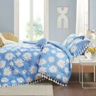Luxury Blue White And Yellow Daisy Floral Comforter Set Decorative Pillow