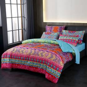 Lweipsqlin 766357947732 Bohemian Bed In A Bag 7 Pieces Full Size Colorful Boho Style Red And Blue Pr