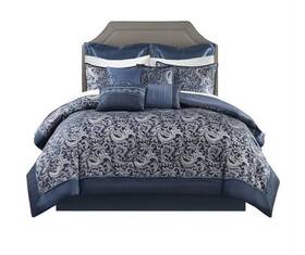 Madison Park 022164196641 Essentials Blue/silver Brystol 24-piece Room In A Bag Queen Size