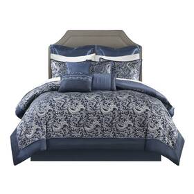 Madison Park 022164196658 Essentials Brystol 24 Piece Room In A Bag Faux Silk Comforter Jacquard Paisle