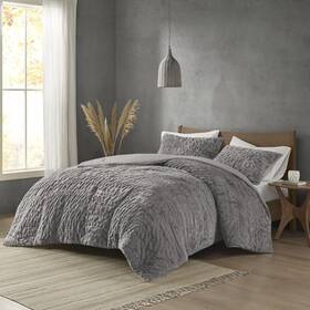 Madison Park 022164277838 Blair Ruched Faux Fur Comforter Set - Luxurious Bed Cover Modern Down Alter