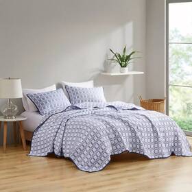 Madison Park 022164323498 3pc Matelasse Coverlet Set Full/queen Reversible Check Quilt White