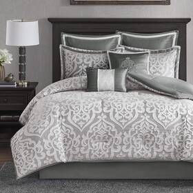 Madison Park 086569030382 Odette Cozy Comforter Set Jacquard Damask Medallion Design - Modern All Seaso