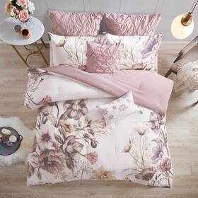 Madison Park 086569174789 Floral Queen Comforter Set Cotton Rich Bedding Feminine Design Shabby Ch