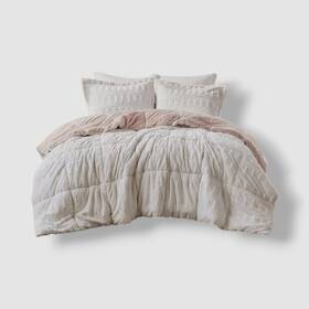 Madison Park 086569193421 White Blush Gia Faux-fur 3-piece Comforter Set King/cal King Size