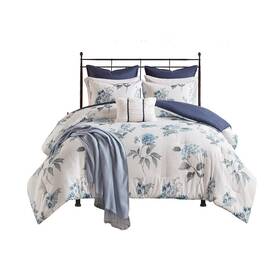 Madison Park 086569212719 Zennia Farmhouse Comforter Set With Throw-blanket Floral Print On Seersucker