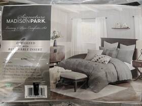 Madison Park 086569406507 New Signature Luxury 9 Piece King Comforter Set Grey 3 Pillows