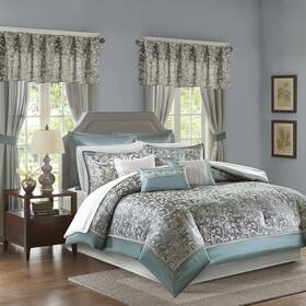 Madison Park 086569914194 24 Piece Faux Silk Paisley Queen Comforter Set With Matching Cur