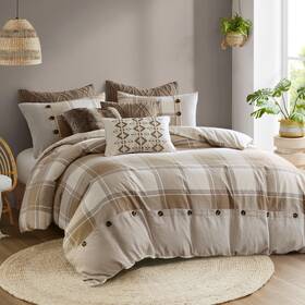 22164434675 Madison Park Signature Queen Comforter Cotton Jacquard Plaid Cabin Oversized Com