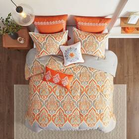 50503695 Madison Park Naomi 7 Piece Comforter Set- Orange King/cal King