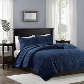 52218156 Madison Park 3pc King/california King Mercer Faux Velvet Reversible Coverlet