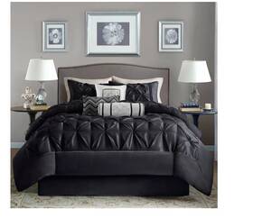 52376353 Madison Park Black Piedmont Tufted Comforter Set Queen 7pc Luxury Glam Style