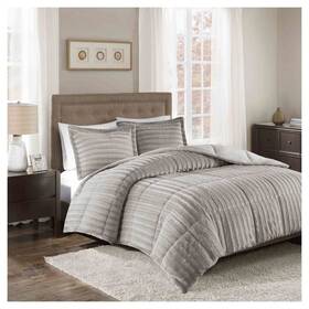 52652803 Madison Park 3pc King/california King York Brushed Faux Fur Comforter Mini Set Gray