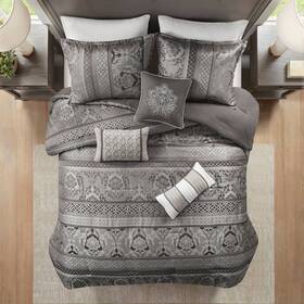 52809297 Madison Park 7pc King Mirage Polyester Jacquard Comforter Bedding Set Gray