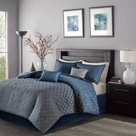 53320244 Madison Park Navy Hudson Comforter Set Queen 7pc