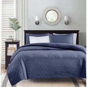 53323630 Madison Park Quilt Set Antimicrobial Stitched Cotton Navy Twin/twinxl