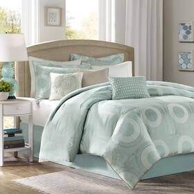 Madison Park 675716438159 Baxter Queen Size Bed Comforter Set In A Bag - Seafoam Green Bl