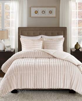 Madison Park 675716783945 Duke Reversible Faux Fur 3-pc Comforter Set-full/queen Champagne