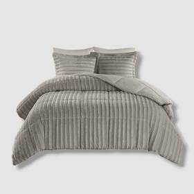 Madison Park 675716783969 Gray Duke Reversible Faux Fur 3-pc. Comforter Set Full/queenft