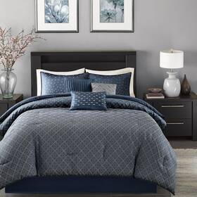 Mp10-3734 Madison & Park 675716848293 King Size Biloxi 7 Piece Comforter Set Blue Contemporary