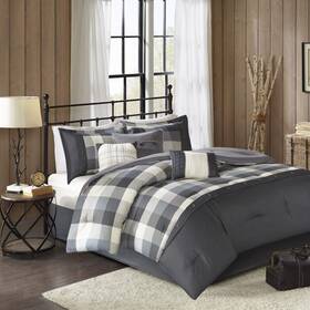 Madison Park 675716979195 Ridge Comforter Set - Cabin Lodge Plaid Herringbone Design All Seas
