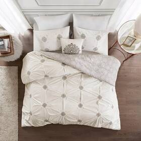 76706202 Madison Park Alicia Full/queen 4pc Cotton Duvet Cover Set Gray/ivory
