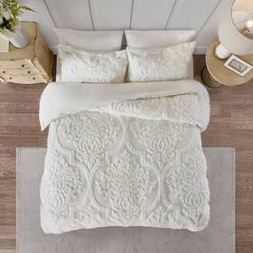 76706306 Madison Park Eugenia Full/queen 3pc Tufted Chenille Duvet Cover Set White