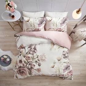 76737602 Madison Park 3pc Full/queen Maddy Cotton Printed Duvet Cover Set Blush -