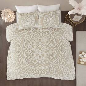79907075 Madison Park 3pc Full/queen Cecily Cotton Chenille Medallion Comforter Set - Taupe
