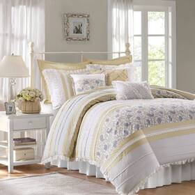 81970742 Madison Park 9pc Queen Stella Cotton Percale Comforter Set - Yellow
