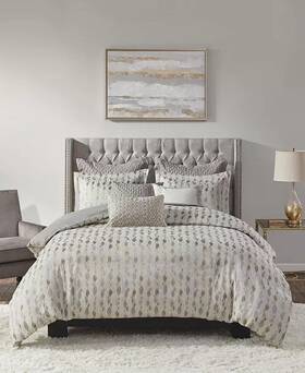 86659-34565 Madison Park Sanctuary Taupe/gold King Jacquard Comforter Set 9pc Oversized