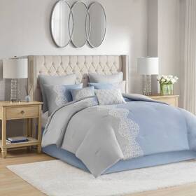 88096017 Madison Park 8pc King Arabella Embroidered Microfiber Comforter Set Blue