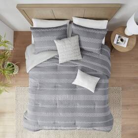 88096021 Madison Park 5pc Full/queen Knox Clipped Jacquard Comforter Set Gray