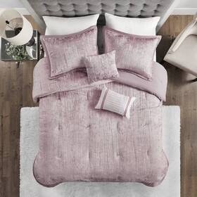 91218622 Madison Park 5pc King/california King Callaway Crinkle Velvet Comforter Set Blush -
