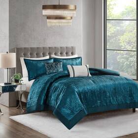 91218651 Madison Park 5pc King/california King Callaway Crinkle Velvet Comforter Set Dark Teal Green