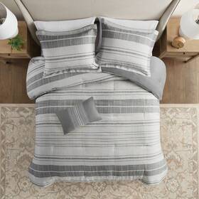 91218679 Madison Park 4pc King/california King Toby Striped Comforter Set With Throw Pillow Gray