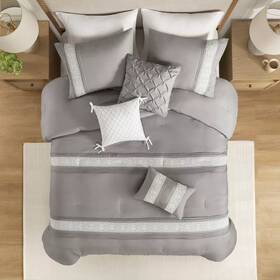 91218720 Madison Park 7pc King Arliss Lace Trim Comforter Set With Throw Pillows Gray