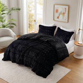 93533227 Madison Park Full/queen Margot Solid Faux Fur Comforter Mini Set Black