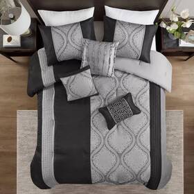 93533296 Madison Park 6pc Full/queen Tessa Jacquard Comforter Set With Throw Pillow Black
