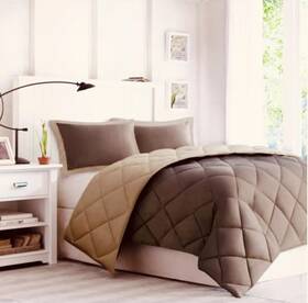 Basi10-019 Madison Park Comforter Set Full Queen Down Alternative Reversible Brown Tan Nwt
