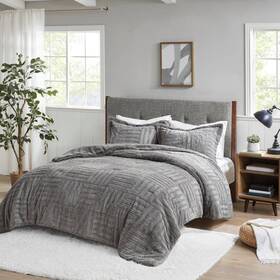 Basi10-0409 Madison Park Down Alternative Comforter Set King Geometric Polyester Gray 3-pc