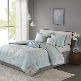 Mp10-5269 Madison Park Cotton Sateen Printed 7 Piece Comforter Set With Seafoam