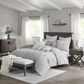 Madison Park Essence Gray Ivory Clip Jacquard Stripe Comforter Set Queen Madison Park Essence Gray Ivory Clip Jacquard Stripe Comforter Set Queen