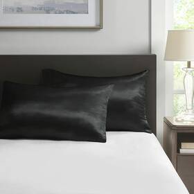 Madison Park Essentials 086569140265 Satin Pillow Case Set Standard Black