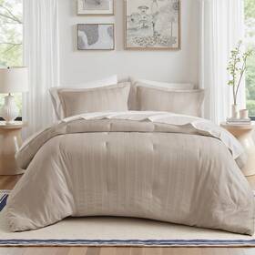 Am10-0565 Madison Park Essentials Striped Comforter Set Queen 7 Pieces Modern Minimalist Jacquard Bedding