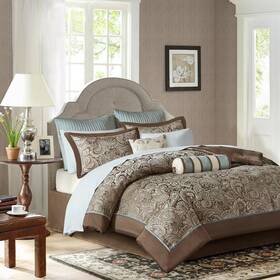 Mp10-115 Madison Park Queen Size Comforter Set Victorian Elegant Paisley Blue Brown Shabby Chic 12pc