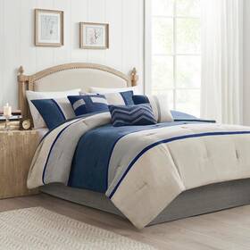 Mp10-1318 Madison Park Palisades 7 Piece Comforter Set Blue California King 104 X 92