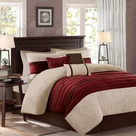Mp10-2268 Madison Park Comforter Set Faux Suede Striped Bedding Shams Pillow Red Ca King