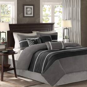 Mp10-2585 Madison Park Palmer Comforter Set Faux Suede Design Striped Accent All Season Down Alte