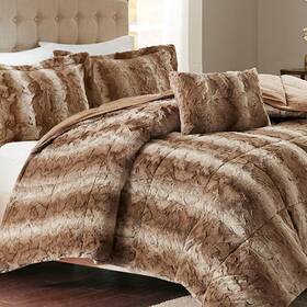 Mp10-3072 Madison Park Zuri Soft Plush Comforter Set Faux Fur Animal Stripes Design Mink On The Re